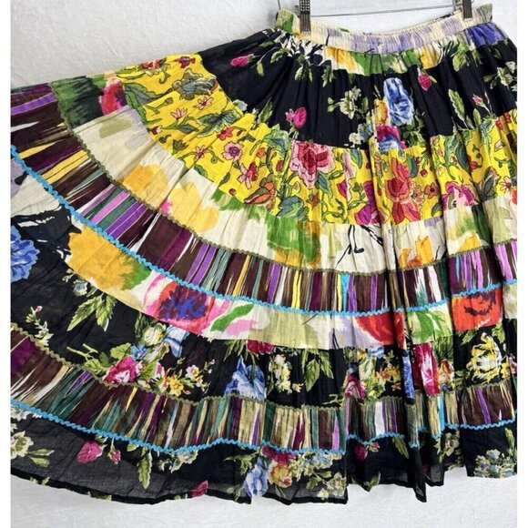 Anu By Natural Tiered Patchwork Skirt Multi Print Size Small - Picture 1 of 10